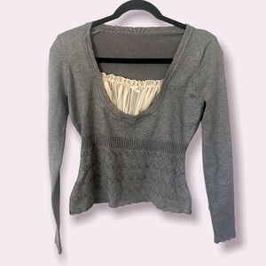Grey + Cream Milkmaid Long Sleeve Sweater Top